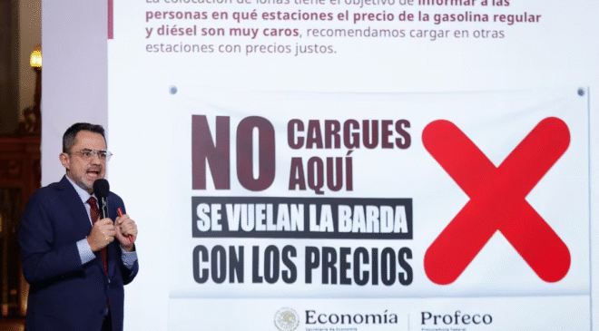 Precio de la gasolina: Profeco retoma campaña para quienes “se vuelan la barda”; con lonas exhibe a gasolineras
