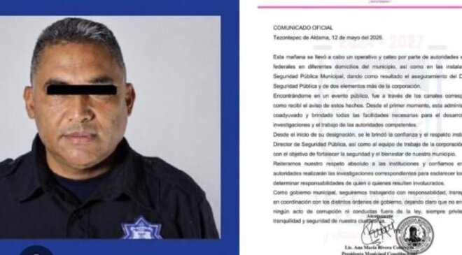 Fueron detenidos el director y subdirector de la policía de Tezontepec; están acusados de tener vínculos con la delincuencia
