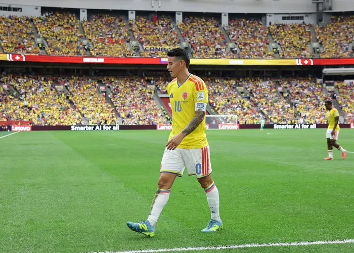 James Rodríguez, de Colombia, durante el partido entre Suiza y Colombia correspondiente a los octavos de final de la Copa Mundial de la FIFA 2026, en el estadio BC Place, el 7 de julio de 2026.