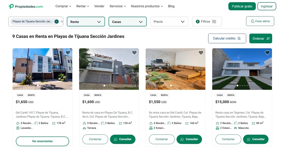 El precio de las rentas en la zona de Playas de Tijuana. (Google Maps/Capturas de pantalla)