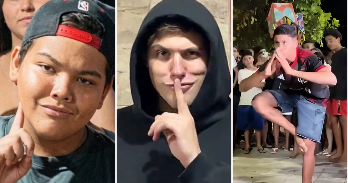 Tres fotos: un joven con gorra tocando su barbilla; otro joven con sudadera, dedo en los labios; un tercer joven posando en grupo con manos unidas