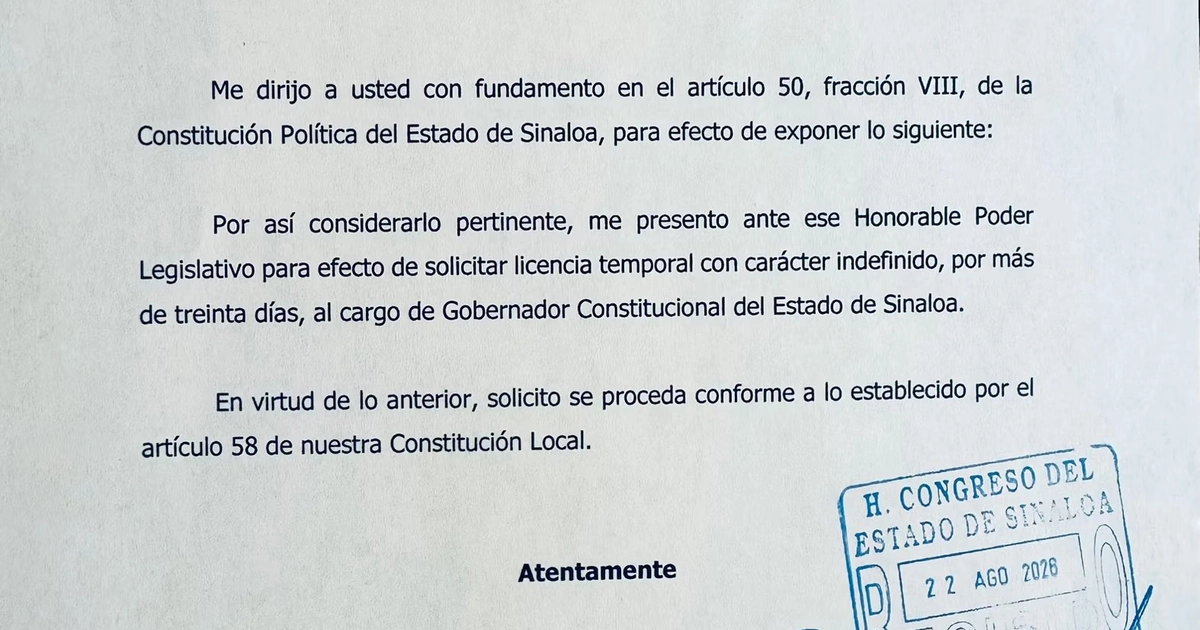 El gobernador solicitó la licencia a solo un día de haber regresado al cargo.