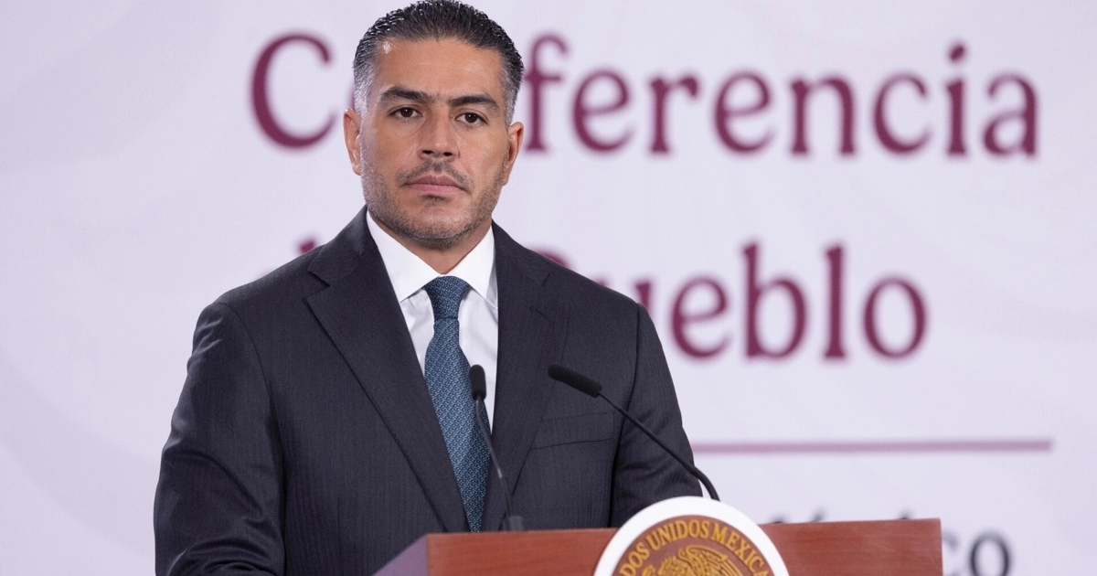 Omar García Harfuch durante la mañanera del pueblo de este 31 de julio en Palacio Nacional. (Presidencia)