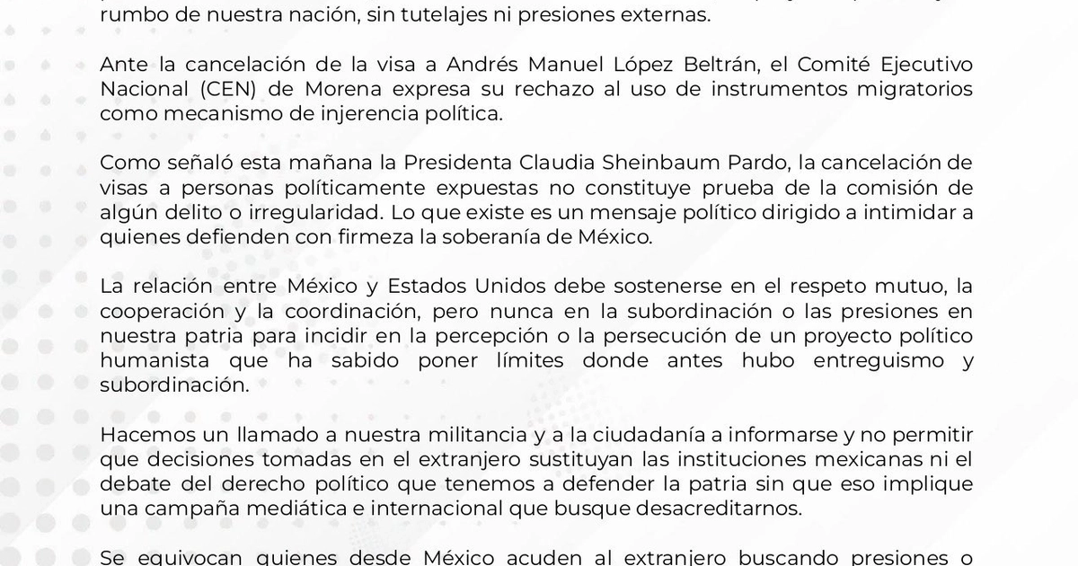 Comunicado de Morena.