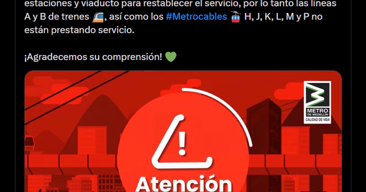 Metro de Medellín suspendió operaciones tras fuerte sismo - crédito X
