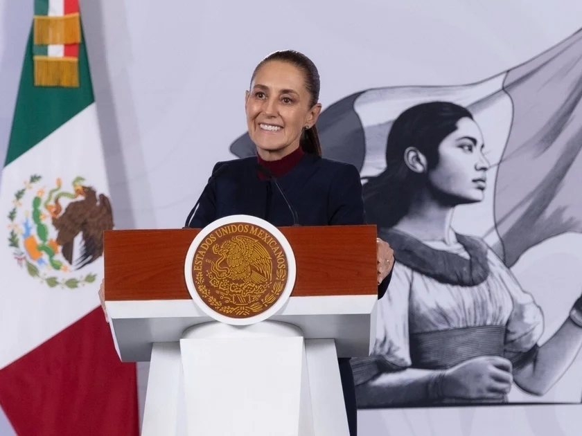 Claudia Sheinbaum durante la mañanera de este 14 de agosto en Palacio Nacional. (Presidencia)