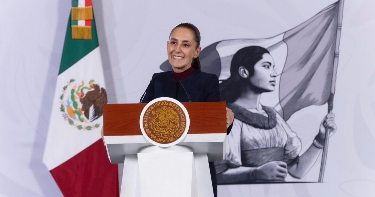 Claudia Sheinbaum durante la mañanera de este 14 de agosto en Palacio Nacional. (Presidencia)