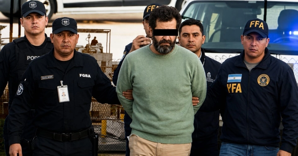 Agentes policiales trasladan bajo custodia a Fernando Farías Laguna, cuya audiencia inicial se realiza a puerta cerrada por seguridad nacional. (Especial Infobae México)