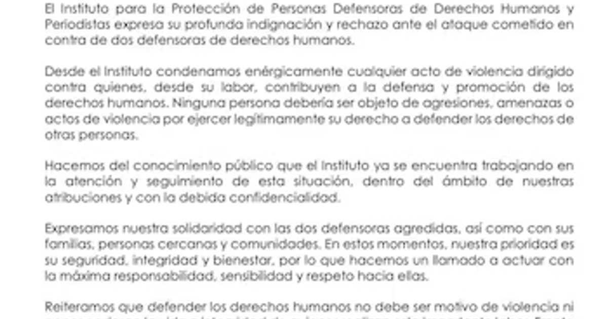Comunicado del Instituto de Protección tras el ataque armado. Crédito: Facebook - Instituto de Protección Sinaloa