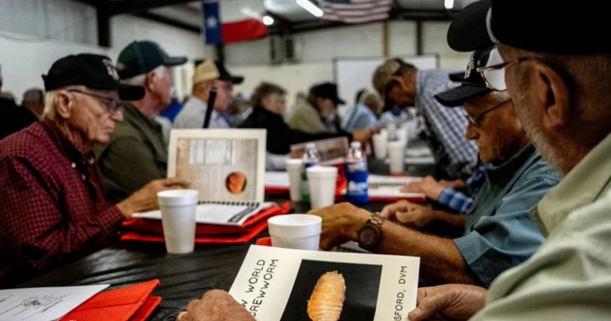 Los ganaderos asistieron a una presentación sobre la amenaza del gusano barrenador del Nuevo Mundo durante la Clínica y Feria Comercial de Ganado Vacuno del Condado de Fayette en La Grange, Texas, el 1 de mayo.