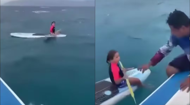 Viento arrastra mar adentro a niña en paddle en playa de La Paz, BCS; pescadores la ponen a salvo
