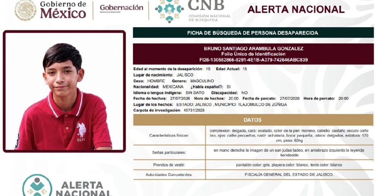 Desaparecen Bruno y Héctor tras presunta oferta laboral en Jalisco. Foto: Rnpdno