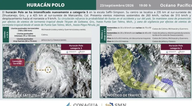 Huracán Polo se intensifica a categoría 5 y se ubica a 235 kilómetros al sur-suroeste de Zihuatanejo, Guerrero