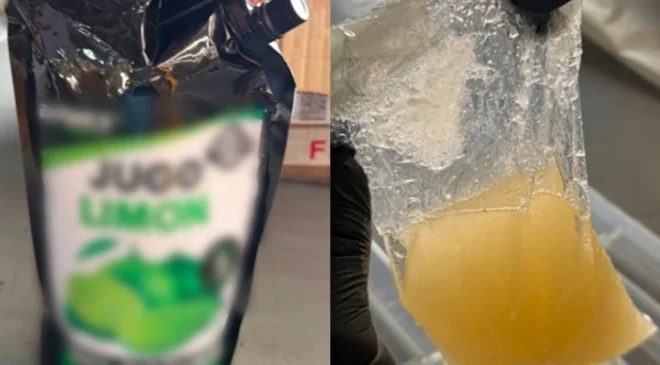 Ocultan más de 10 kilos de metanfetamina en bolsas de jugo de limón y son asegurados
