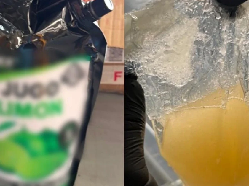 Aseguran más de 10 kilos de metanfetamina en Aeropuerto de Toluca oculta en bolsas de jugo de limón (12/09/2026). Foto: Tomada de X (@AduanasMx)