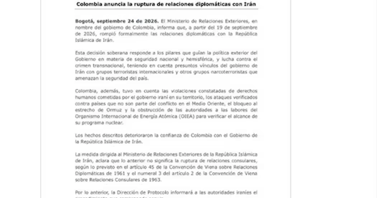 Cancillería de Colombia a través de X. (24/09/2026). Foto: X @CancilleriaCol