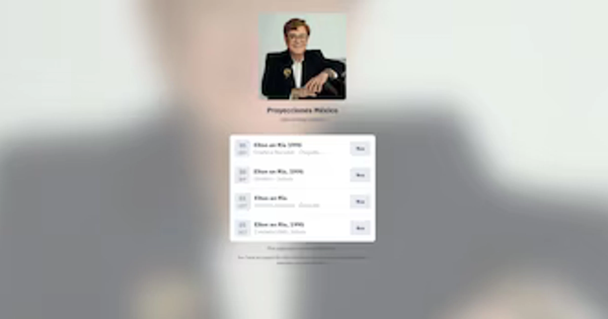 Página para registrarse y obtener boletos gratis para las proyecciones de Elton John en Río de Janeiro 1995