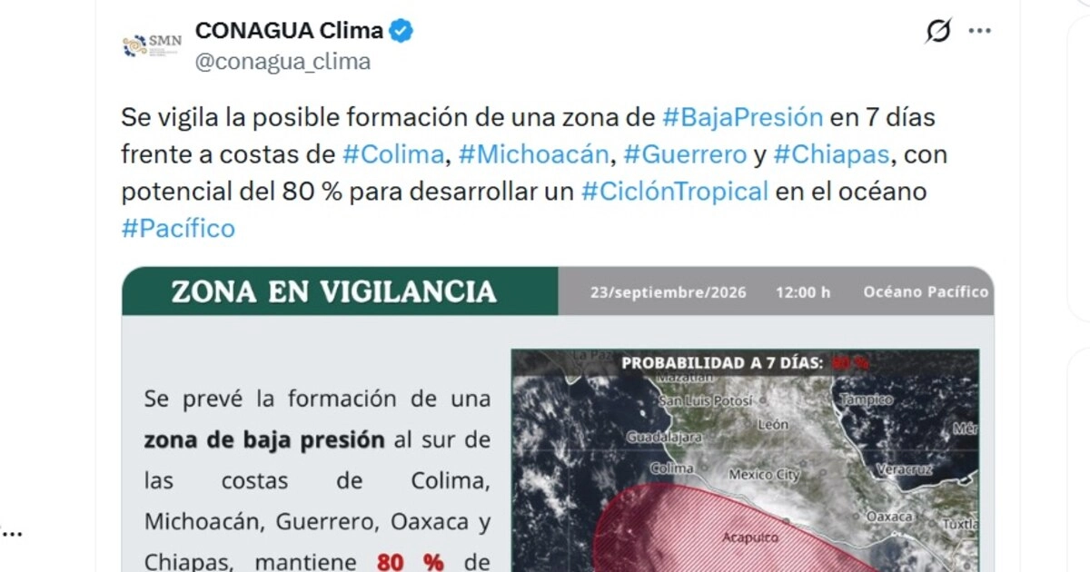 Monitoreo de zona de baja presión por parte de la Conagua