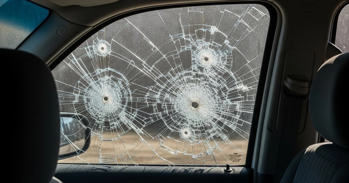 La ventana de un vehículo policial muestra múltiples impactos de bala y fracturas, evidencia clave en la investigación de un caso de 'fuego amigo' en Colombia. (Imagen Ilustrativa Infobae)