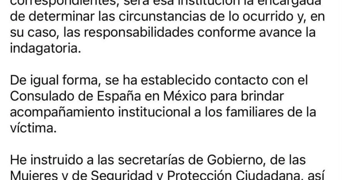 Las autoridades de Morelos mantienen contacto con el Consulado de España para apoyar a la familia de Claudia Tacoronte en los trámites correspondientes / Foto: Gobierno de Morelos