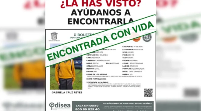 Confirman la localización con vida de la adolescente Gabriela Cruz Reyes