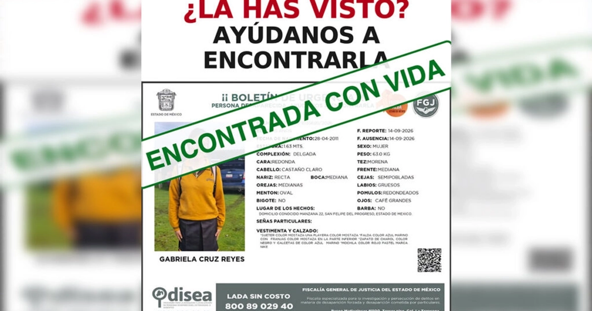 Localizan a Gabriela Cruz Reyes, adolescente de 15 años.