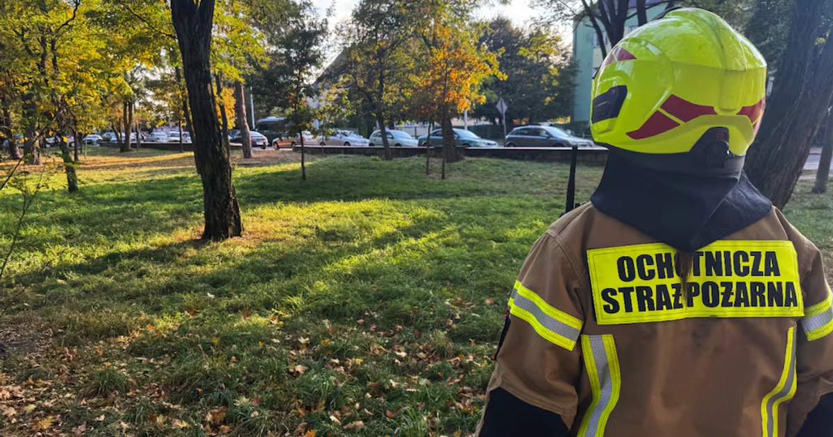 Una agente de policía y un bombero controlan una calle junto a una zona acordonada luego de un ataque a una escuela en Ostroleka, Polonia. Foto: AP