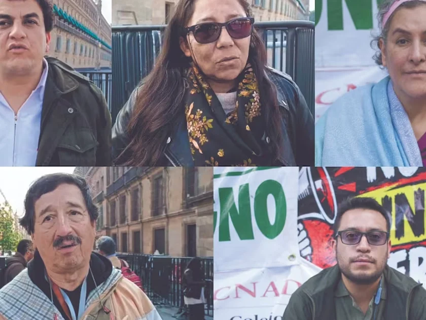 Daniel Rodríguez, enfermero del HGZ 18 (Torreón); Karla Ibeth Rojas, empleada del HGZ 26 (BCS); Italia López, enfermera adscrita a Sección Poniente; Ernesto Marrón, jubilado del HGZ 24 y Israel Sánchez, camillero del HGZ 2 (Tlaxcala). Fotos: Enrique Gómez y Santiago Cadena/ EL UNIVERSAL.