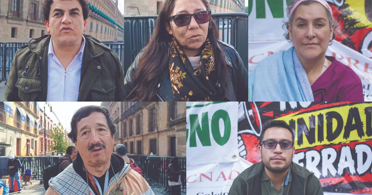 Daniel Rodríguez, enfermero del HGZ 18 (Torreón); Karla Ibeth Rojas, empleada del HGZ 26 (BCS); Italia López, enfermera adscrita a Sección Poniente; Ernesto Marrón, jubilado del HGZ 24 y Israel Sánchez, camillero del HGZ 2 (Tlaxcala). Fotos: Enrique Gómez y Santiago Cadena/ EL UNIVERSAL.