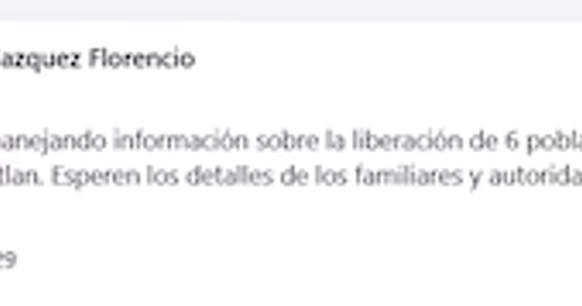 Publicación del padre Filiberto tras la localización de los 6 campesinos. Crédito: Redes Sociales