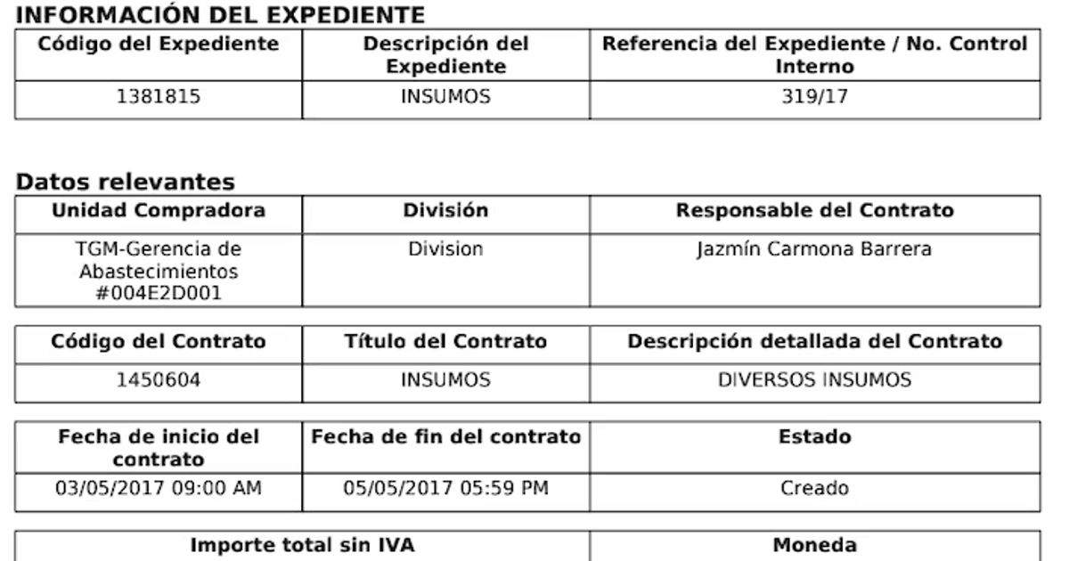 Datos de contrato de TGM con Cajas Graf disponible en Compras MX. Imagen: Captura de pantalla.