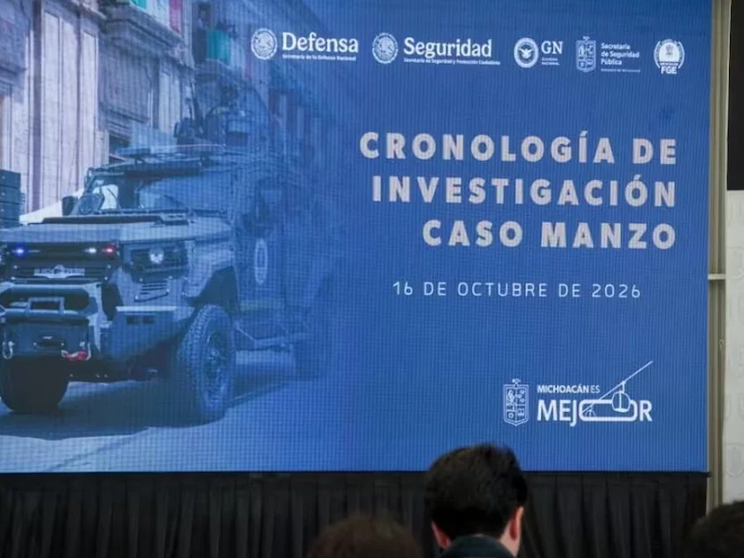 Las investigaciones por el homicidio del alcalde de Uruapan, Carlos Manzo, tienen un avance del 90%, con 33 personas detenidas. 15/10/2026 | Foto: Especial.