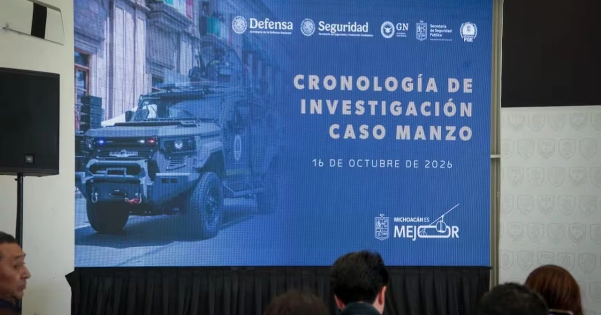 Las investigaciones por el homicidio del alcalde de Uruapan, Carlos Manzo, tienen un avance del 90%, con 33 personas detenidas. 15/10/2026 | Foto: Especial.
