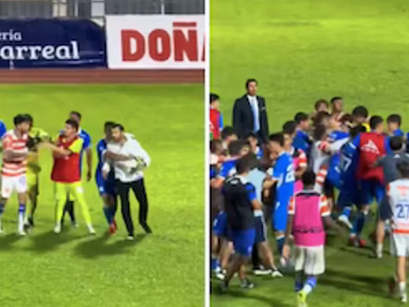 Se armó la campal tras la efusiva celebración del DT (captura de pantalla)