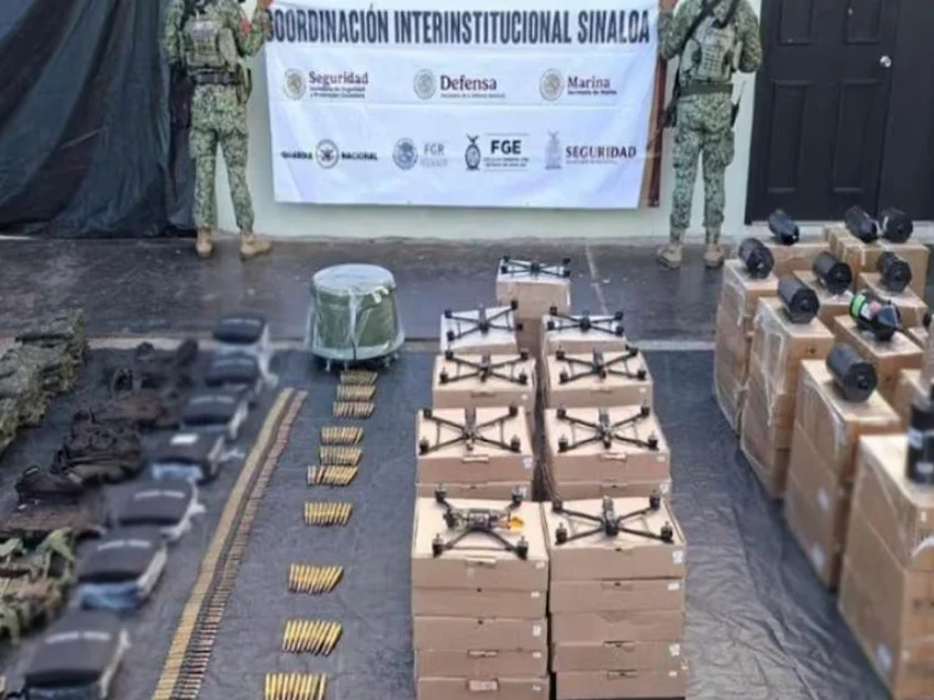 Aseguran 48 drones en Sinaloa durante operativo (12/10/2026). Foto: X @sspsinaloa1