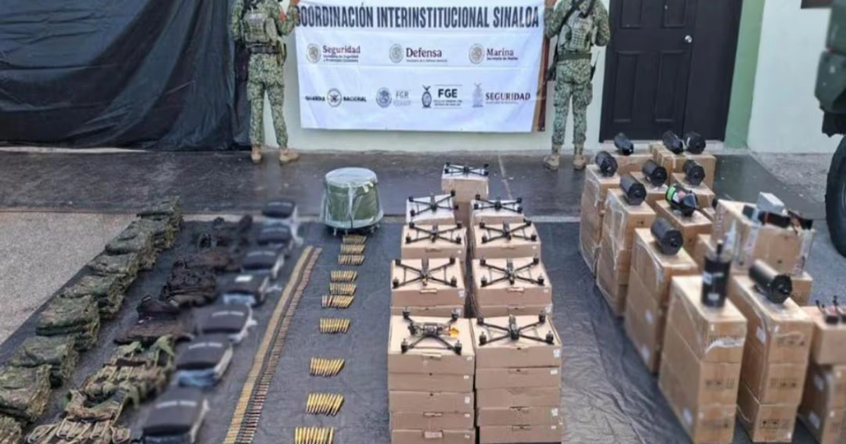 Aseguran 48 drones en Sinaloa durante operativo (12/10/2026). Foto: X @sspsinaloa1