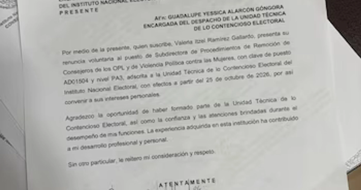 Carta de renuncia. Crédito: Redes Sociales.