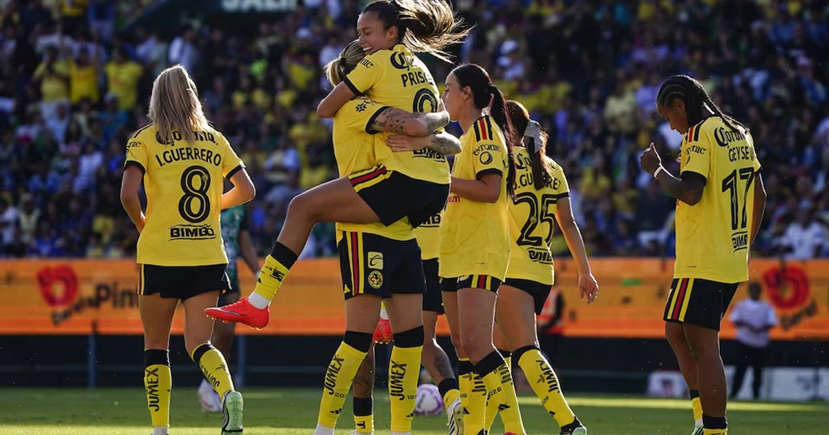 América Femenil en festejo de gol, durante la fase regular del torneo Apertura 2026 - Foto: Imago7