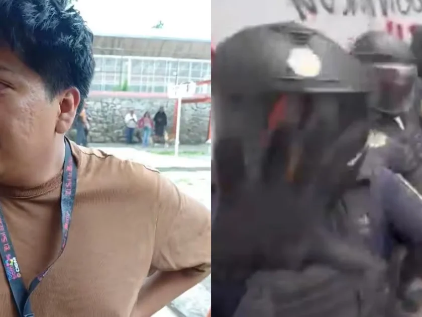 El periodista del diario "El Sol de México", Iván Ortiz, y agente de la Secretaría de Seguridad Ciudadana (SSC) a punto de quitarle su teléfono celular a Mario Marlo del medio digital de comunicación SomoselMedio. Fotos: Capturas de pantalla X @CsarDorado1 y @Somoselmedio