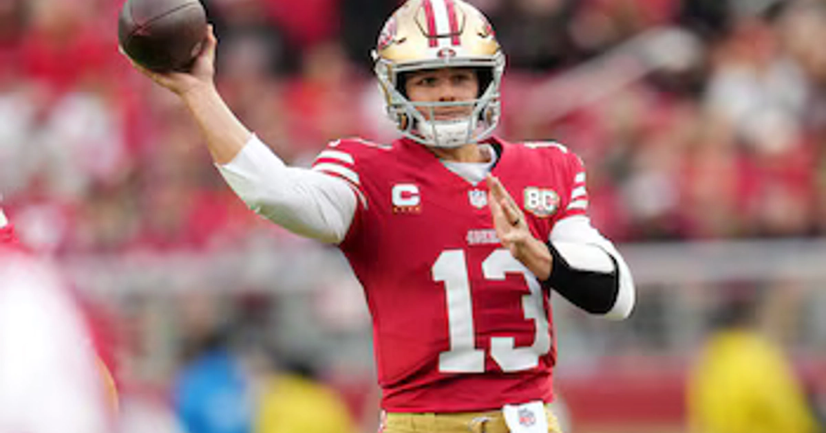 Oct 19, 2026; Santa Clara, California, USA; San Francisco 49ers quarterback Brock Purdy (13) throws a pass during the first quarter Washington Commanders at Levi's Stadium. Mandatory Credit: Cary Edmondson-Imagn Images
