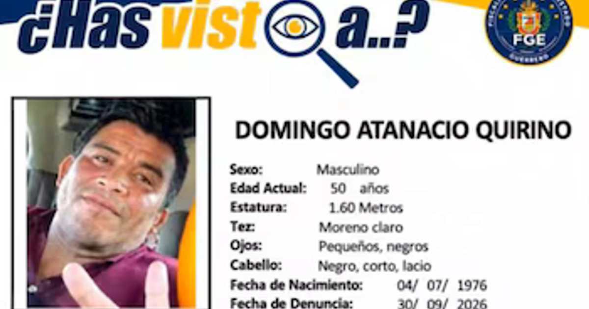 Ficha de búsqueda de Domingo Atanacio Quirino. (FGE Guerrero)