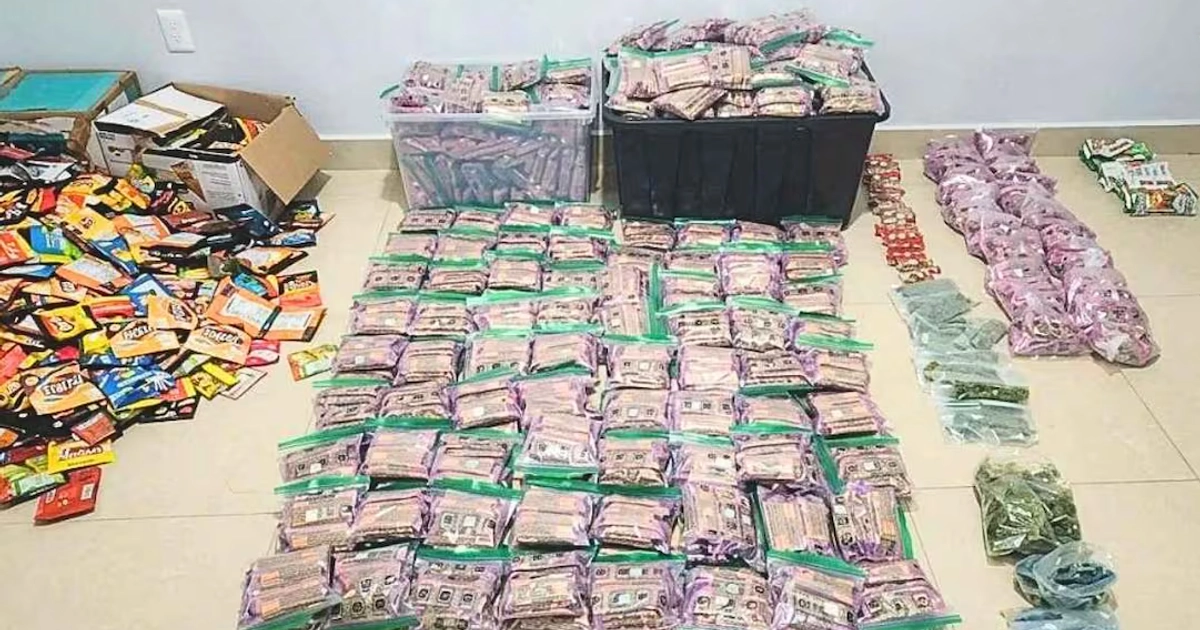 En Mazatlán, autoridades federales aseguraron mil 250 bolsas de frituras con marihuana. 03/10/2026. | Foto: Coordinación Interinstitucional Sinaloa.