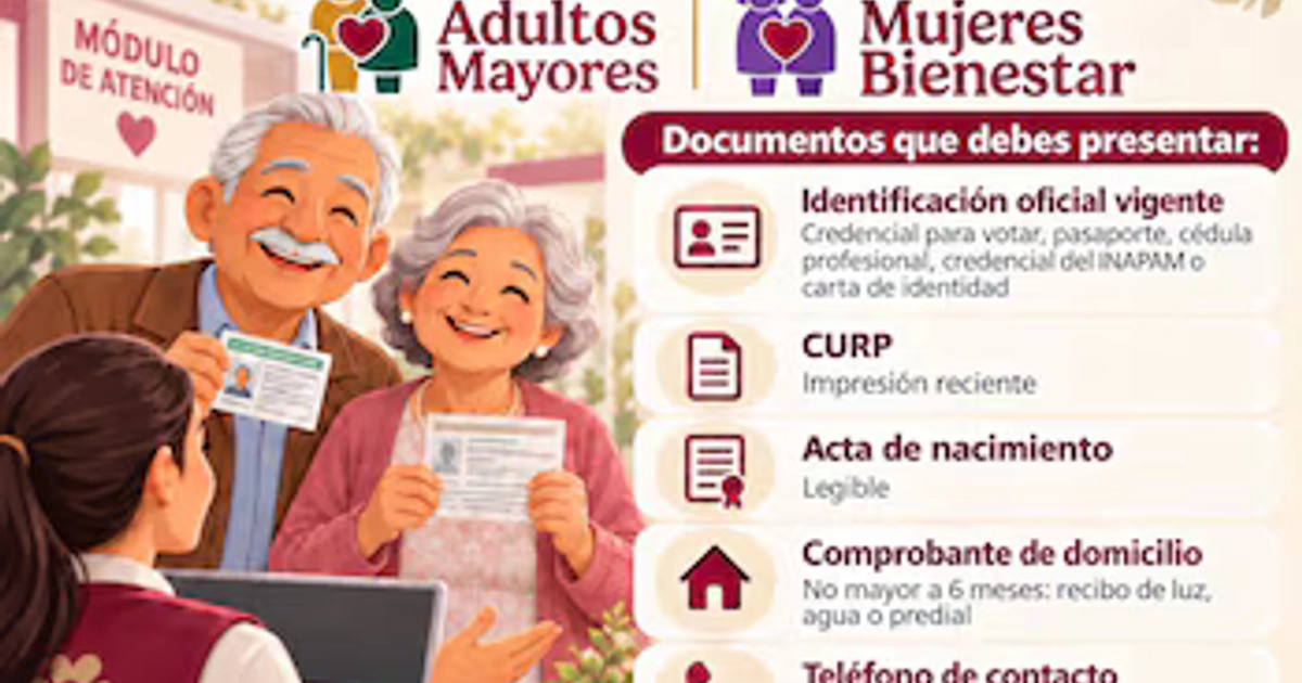 Personas adultas mayores y mujeres reúnen sus documentos para solicitar la Pensión para el Bienestar de las Personas Adultas Mayores y la Pensión Mujeres Bienestar, cuyo periodo de registro está previsto del 19 al 25 de octubre de 2026