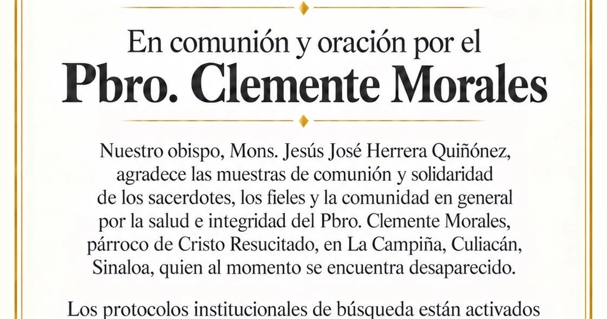 Padre Clemente Morales desapareció en Culiacán el sábado 24 de octubre.