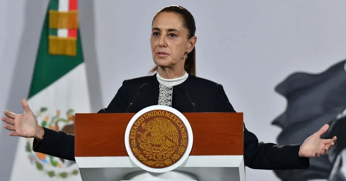 La presidenta Claudia Sheinbaum, durante su conferencia de esta mañana.